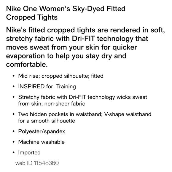 Nike Leggings Sky-Dyed NWT Dri-Fit Cropped Mid-Rise Athletic Workout Small - Picture 6 of 6